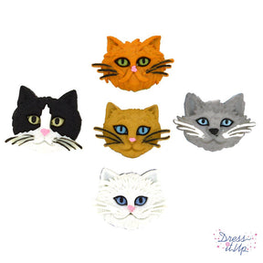 five cat face shank buttons for sewing and crafting