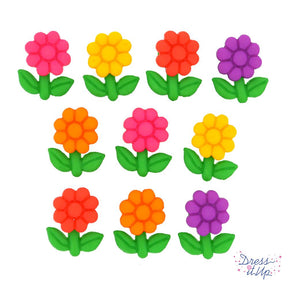 a pack of 10 bright colored flower shank-back buttons for sewing and crafting