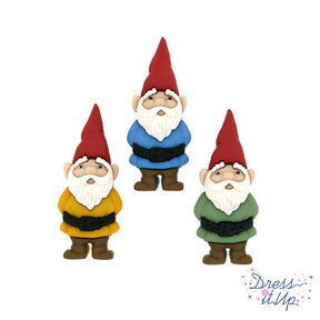 Three garden gnome character craft embellishments for sewing and home decor crafts
