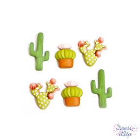 Six cactus loop back buttons for embellishing sewing and crafts
