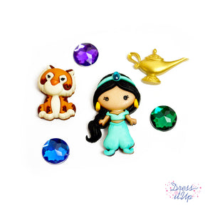 Disney Jasmine character loop back button with rajah and genie lamp