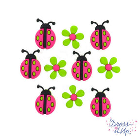 Flower and ladybug craft embellishments for sewing girl craft projects