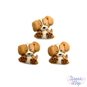 Six brown puppy buttons for sewing and craft embellishing
