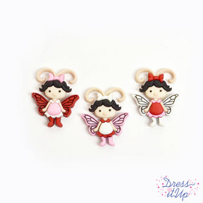 three piece button pack of valentine day themed fairies for crafting and diy gift making