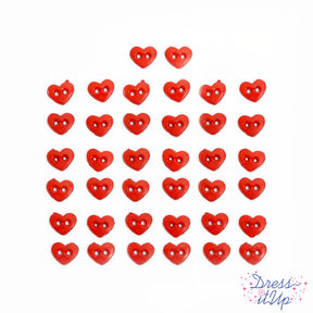 two hole red heart buttons in a 4mm size for embroidery and other sewing crafts