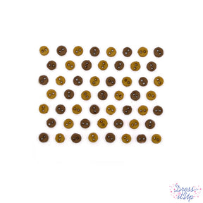 Tiny 2-hole round buttons in shades of brown for sewing and crafting