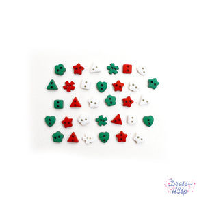 2-hole mini buttons in different shapes add a touch of Christmas to your creations