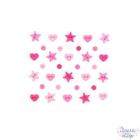 Shades of pink in fun shapes add to sewing and crafts