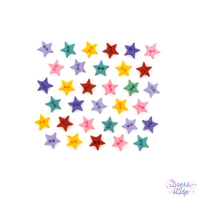 2-hole star shaped buttons in fun colors to add to sewing and crafts