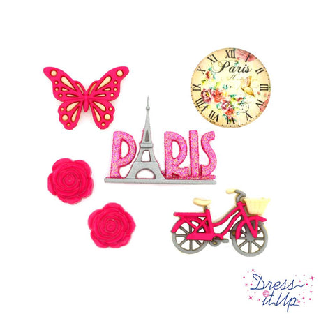 Six french paris craft buttons for paper and sewing designs