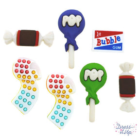 An assorted pack of candy-themed buttons for birthday crafts
