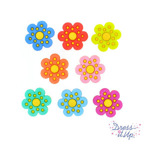 Nine bright polka dot flower buttons for spring and floral crafts