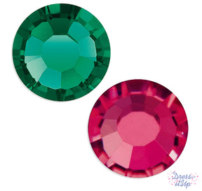Sparkling crystal stones in red and green flat-back embellishments