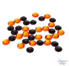 Sparkling crystal stones in black and orange, flat-back embellishments