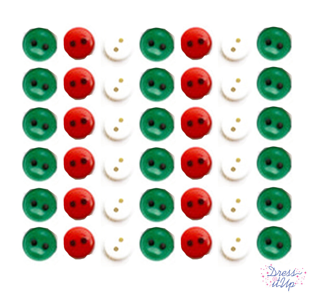 Round 2-hole sew-thru buttons in classic Christmas colors for sewing and crafting