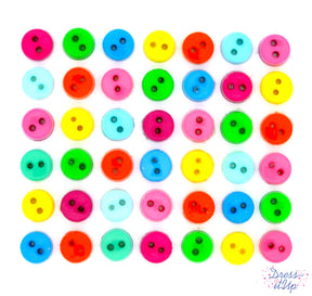 Round 2-hole sew-thru buttons in a bright tropical palette for sewing and crafting