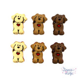 Six dog shaped buttons for sewing and craft projects