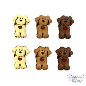 Six dog shaped buttons for sewing and craft projects