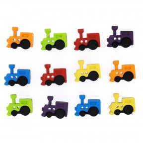 Multi color locomotives add to children's crafts, clothing and decor