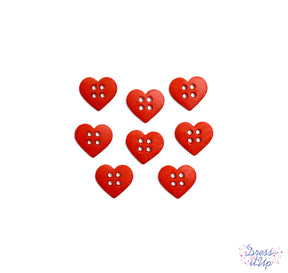 4-hole heart shaped buttons in red add to Valentine's Day sewing and crafts
