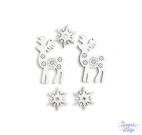 White wooden reindeer and snowflakes add a classy touch to winter and holiday projects