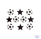 Soccer balls and embellished stars add to sports themed crafting