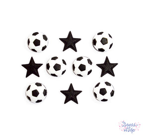 Soccer balls and embellished stars add to sports themed crafting