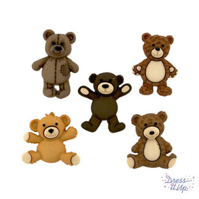 five teddy bear shank-back buttons for boy, girl or baby crafts