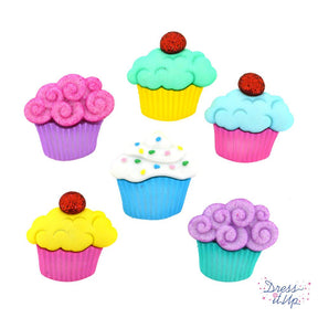birthday cupcake buttons with glitter details for boy and girl crafts and sewing projects