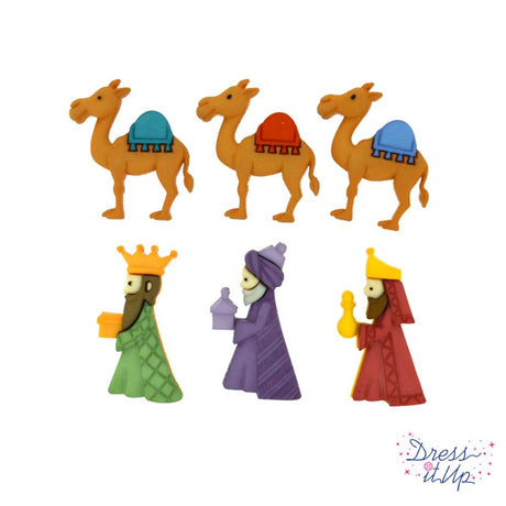 A pack of three kings from christmas nativity scene. Camels and three kings buttons for nativity craft scenes