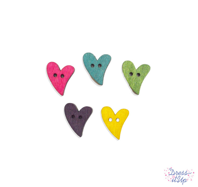 2-hole wooden hearts in fun colors add to sewing and crafting projects