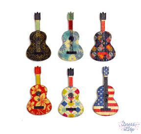 Guitar shaped 2-hole buttons perfect for adding to music themed crafts