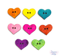 Wood Buttons in Rainbow Hearts