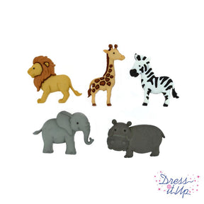 Five classic zoo-themed loop back buttons for boy and kid crafts